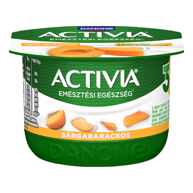 Activia élőflórás sárgabarackos joghurt Bifidus Actiregularis kultúrával.