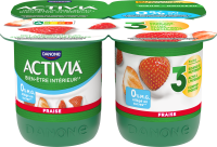 Activia Aardbei 0%, dat is de zachtheid van Activia met fruit, zonder vet en licht in suikers!