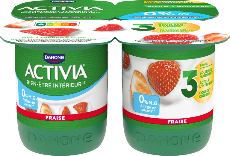 Activia fraise 0%, c’est toute l’onctuosité d’Activia aux fruits sans matières grasses et allégé en sucre!



