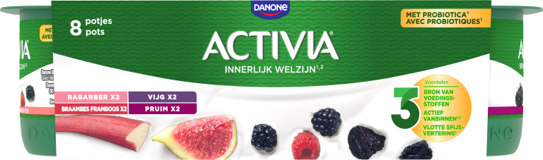 Retrouvez l'onctuosité d'Activia associée à de bons morceaux de fruits originaux comme la rhubarbe ou la figue. Ou laissez-vous tenter par des parfums classiques comme la framboise ou le Pruneau. Le tout sans colorant, ni conservateurs, ni arômes artificiels.
