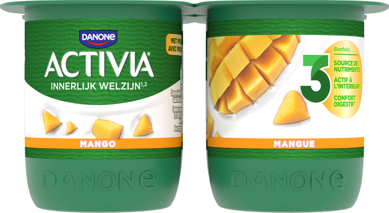 Activia Fruit à la mangue, c'est toute l'onctuosité d'Activia associée à de bons morceaux de mangue. Retrouvez aussi la douceur de la figue, l'originalité de la rhubarbe, le bon goût fruité de la fraise, et pleins d'autres parfums !