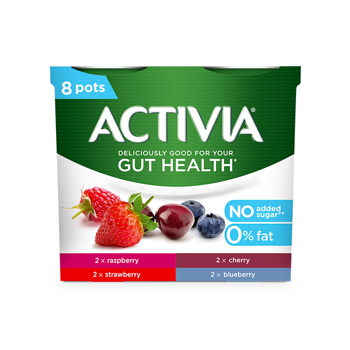 Activia Live Cultures Fat Free No Added Sugar Yogurt - Strawberry  - Cherry - Blueberry - Raspberry 120g 8 pack
