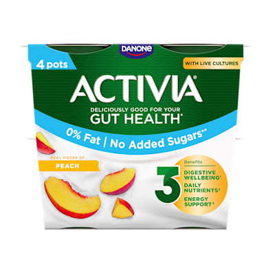 Activia Live Cultures Fat Free No Added Sugar Yogurt - Peach 120g 4 pack