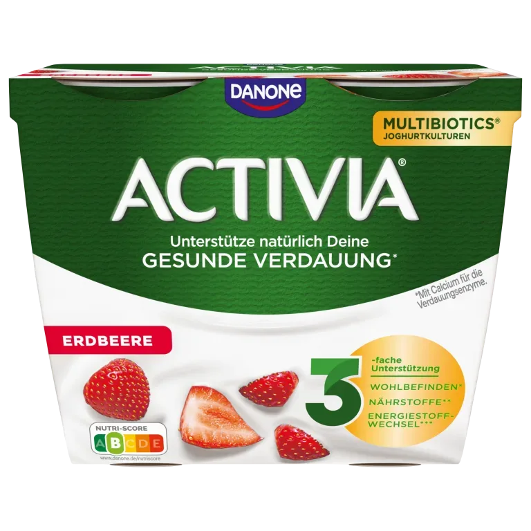 Packung Activia Joghurts Erdbeergeschmack ohne Stückchen