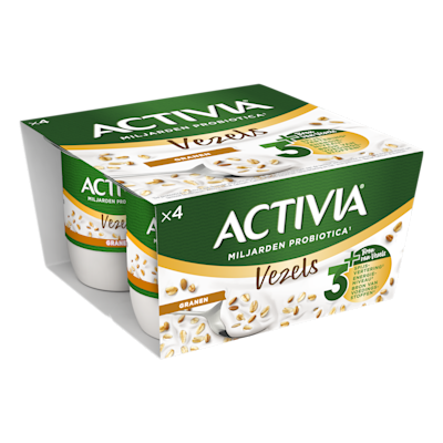 Activia Granen - milde yoghurt en een mix van granen. Een bron van vezels, met de exclusieve yoghurtculturen van Activia.