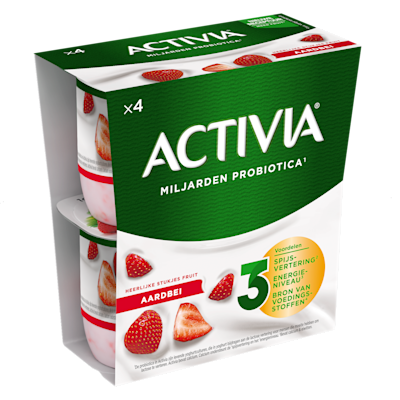Activia Aardbei - Een unieke combinatie van milde yoghurt en sappige aardbeien.