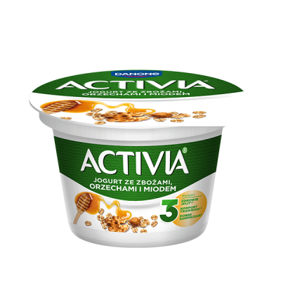 Activia jogurt ze zbożami, orzechami i miodem z miliardami bakterii probiotycznych