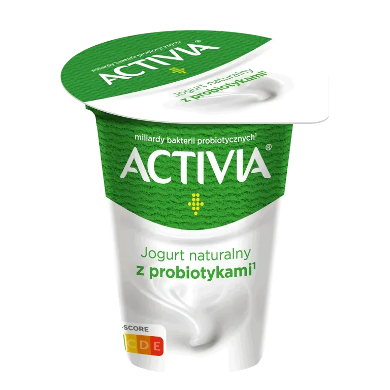 Jogurt naturalny Activia, pełny jogurtowych bakterii probiotycznych.