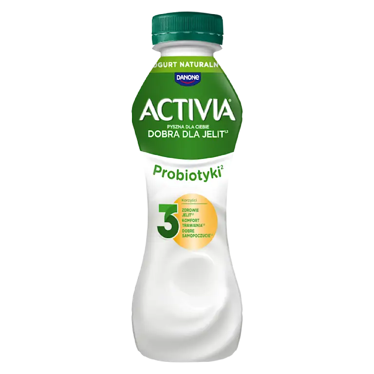 Jogurt naturalny Activia, pełny jogurtowych bakterii probiotycznych.