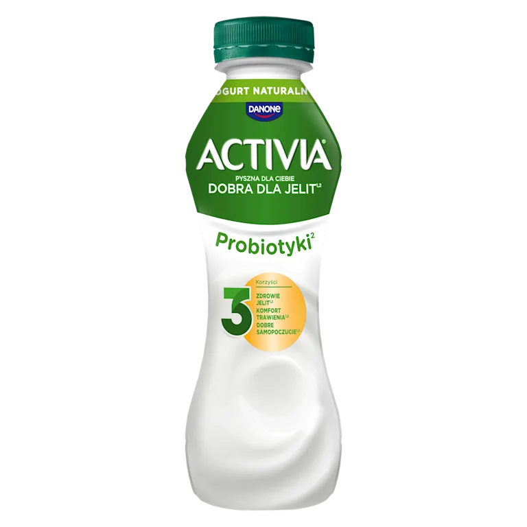 Jogurt naturalny Activia, pełny jogurtowych bakterii probiotycznych.