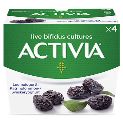 Activia katrinplommonyoghurt - god smak och krämig konsistens. Miljarder av levande bifidobakterier. En kombination av 5 olika bakterier.
