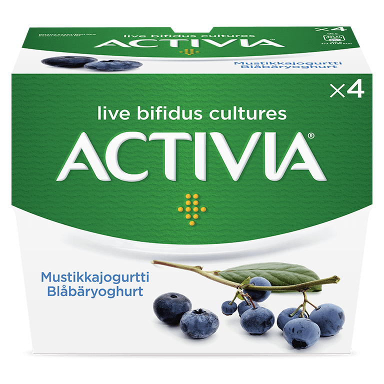 Activia blåbärsyoghurt - god smak och krämig konsistens. Miljarder av levande bifidobakterier. En kombination av 5 olika bakterier.