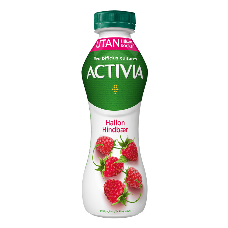 Activia drickyoghurt hallon - utan tillsatt socker. Miljarder  levande bifidokulturer och god smak.