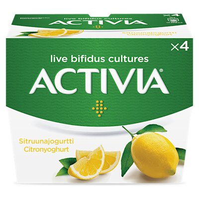Activia citronyoghurt - god smak och krämig konsistens. Miljarder av levande bifidobakterier. En kombination av 5 olika bakterier.