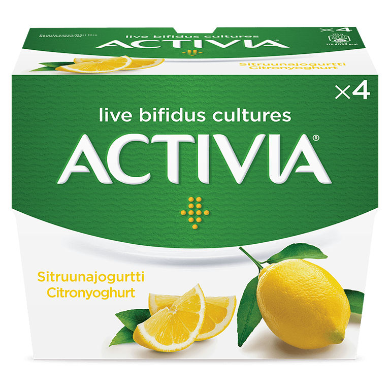 Activia citronyoghurt - god smak och krämig konsistens. Miljarder av levande bifidobakterier. En kombination av 5 olika bakterier.