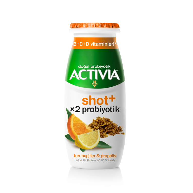 Turunçgiller ve propolis lezzetleri ile birleşen yeni Activia Shot+’ın probiyotikleri ile sindirim ve bağışıklık sistemini destekle!
