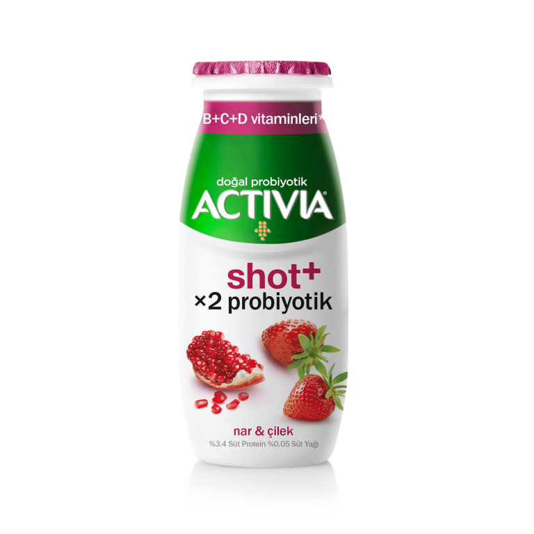 Nar ve Çilek lezzetleri ile birleşen yeni Activia Shot+’ın probiyotikleri ile sindirim ve bağışıklık sistemini destekle!
