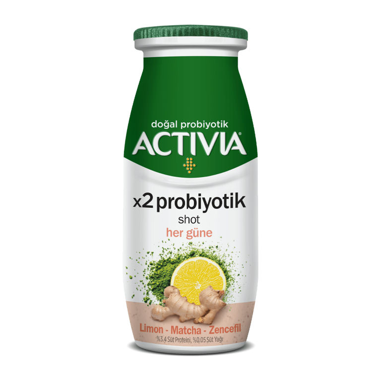 Sen her gün kendini iyi hisset diye şimdi 2 kat fazla probiyotikli Activia Shot  Limon, Zencefil,Matcha