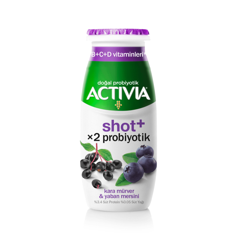 Kara mürver ve yaban mersini lezzetleri ile birleşen yeni Activia Shot+’ın probiyotikleri ile sindirim ve bağışıklık sistemini destekle!