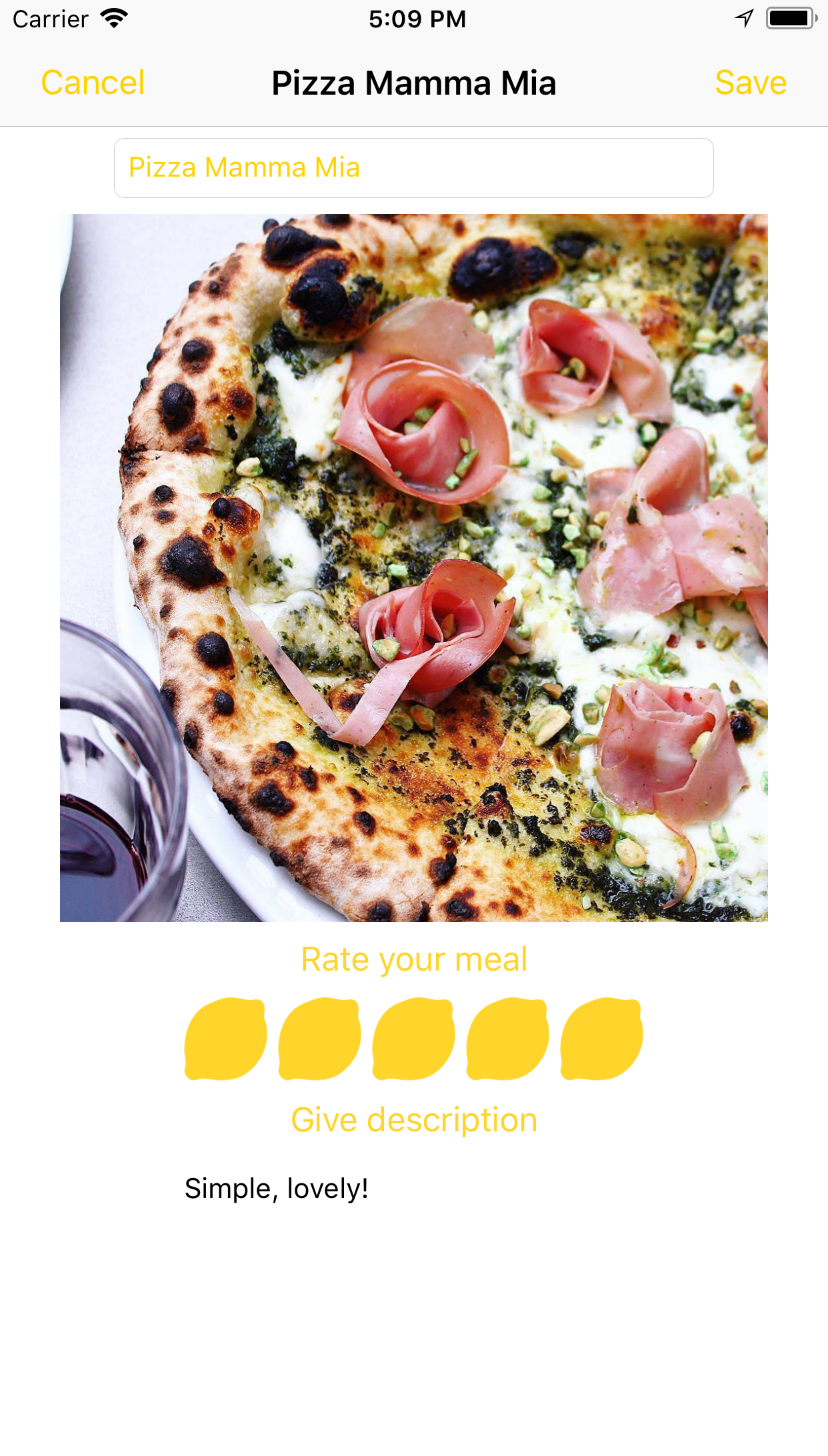 FoodTracker -app - Single meal view