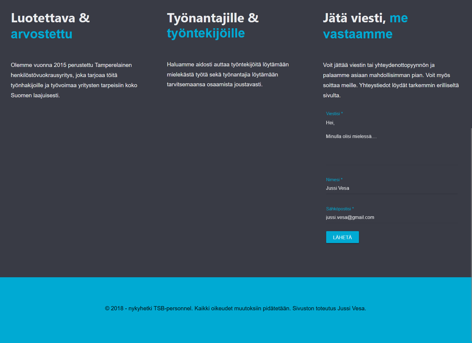 TSB-Personnel yhteydenottolomake