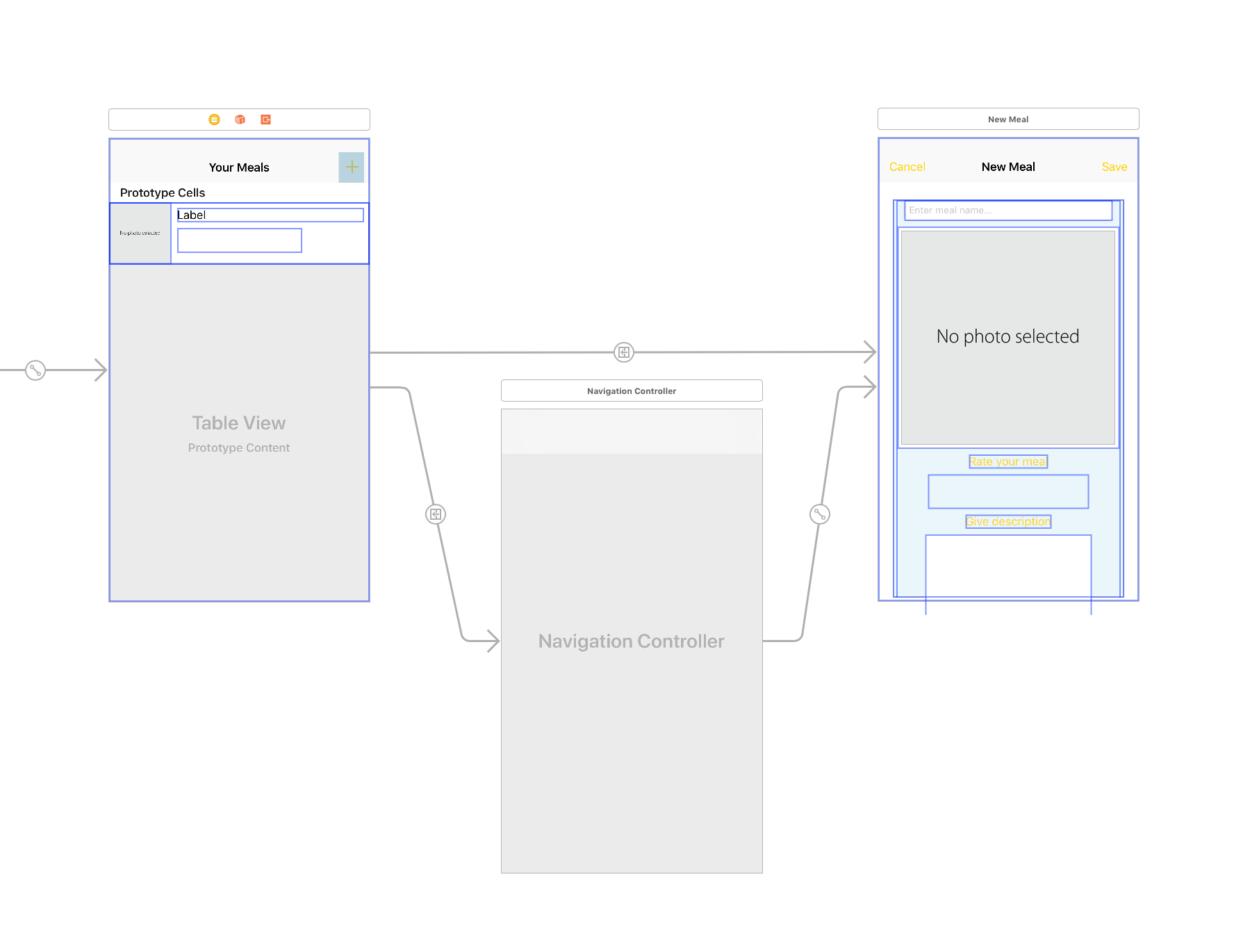 FoodTracker -app - XCode Storyboard view