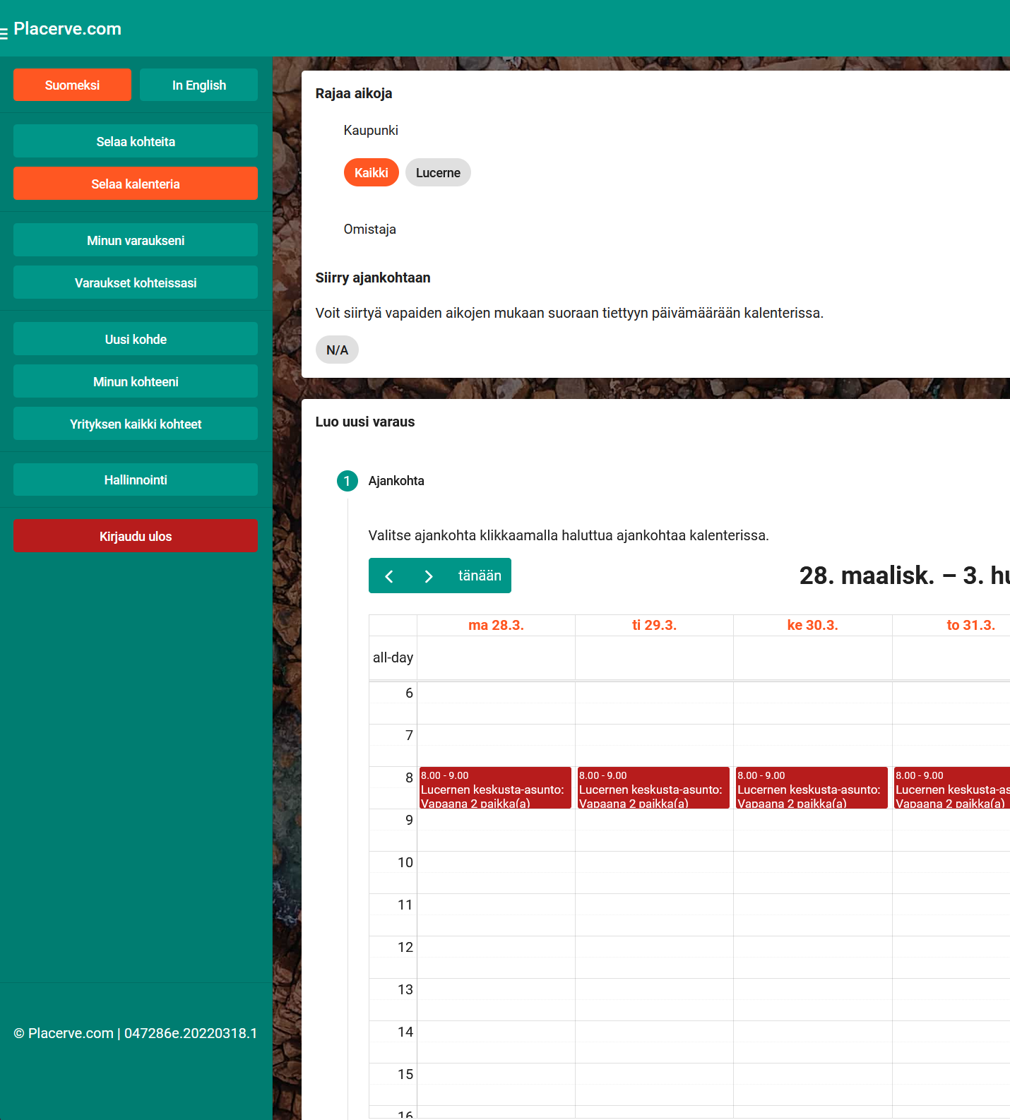 Placerve kalenterinäkymä