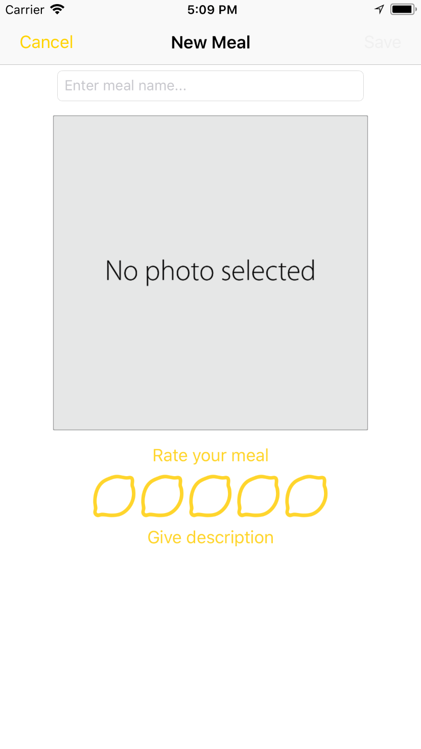 FoodTracker -app - New meal view