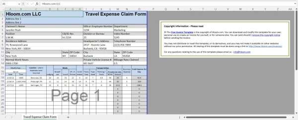 Hloom free travel expense reimbursement spreadsheet for Excel.