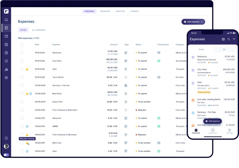 Rydoo receipt tracking dashboard