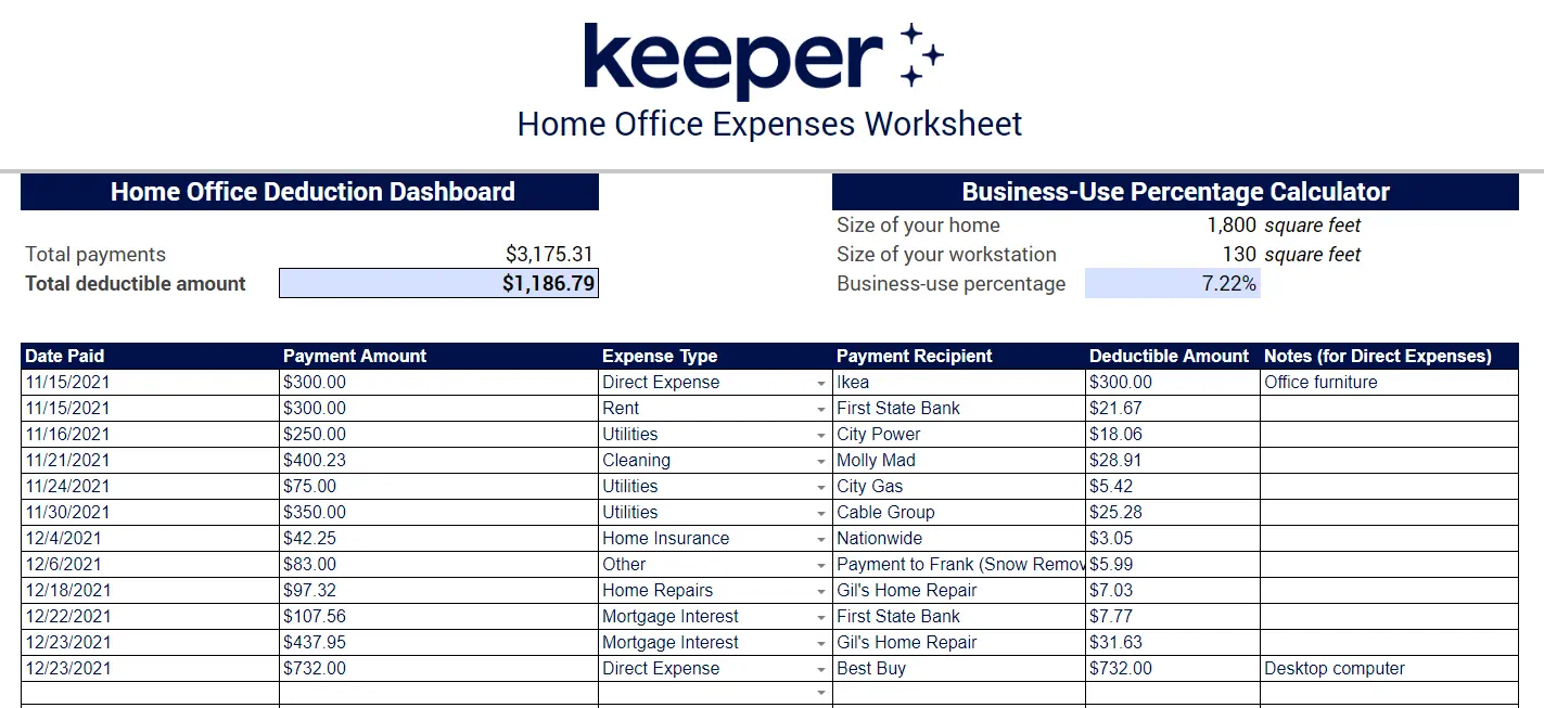 Keeper Tax Office Deduction Template