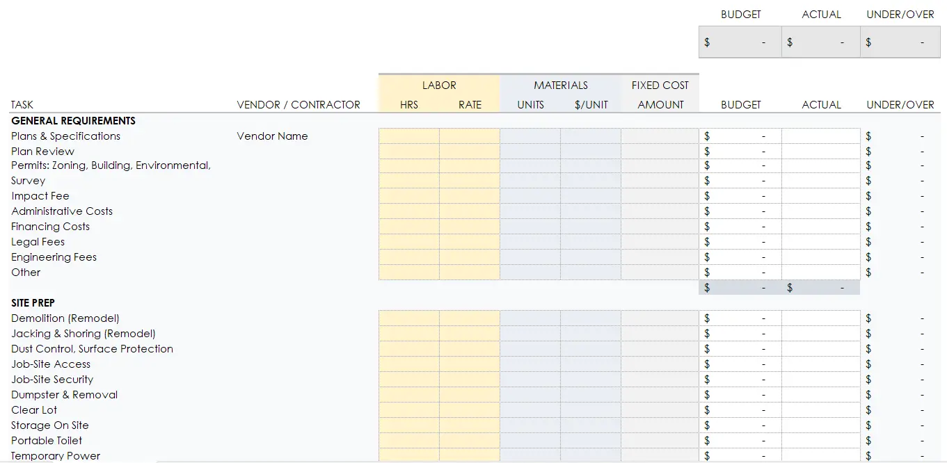 Construction Budget Template by Smartsheet