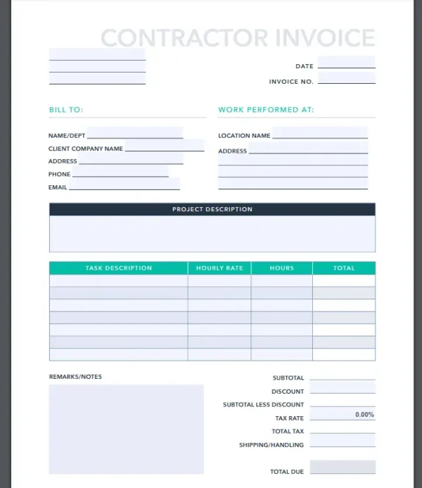 Hubspot Contractor Invoice Template