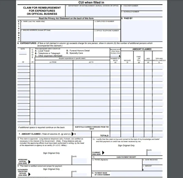 Travel expense reimbursement template from the U.S. General Services Administration.