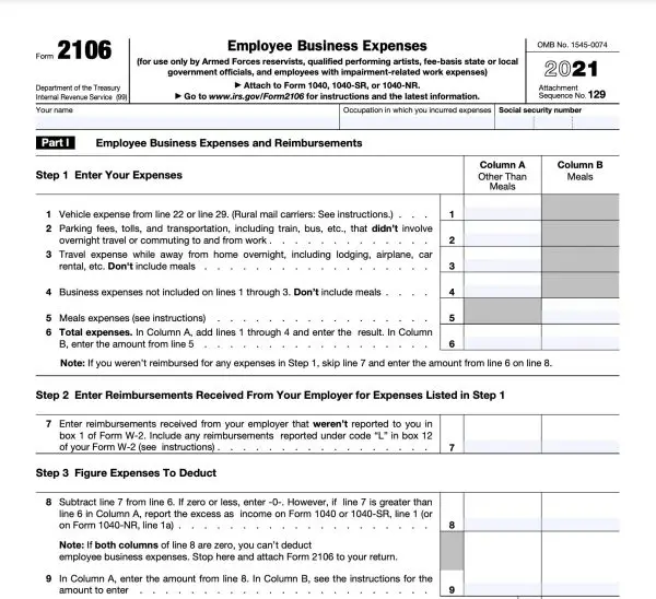 Form 2106 IRS