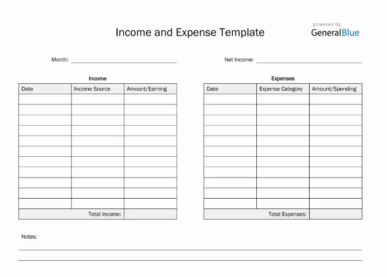 Income and Expense Template - General Blue