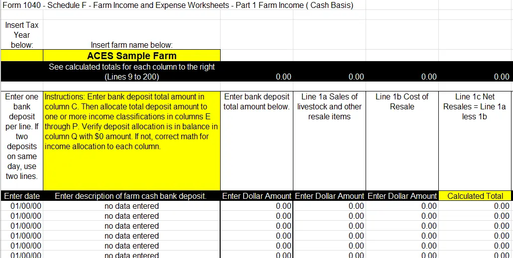 Farm Expense Spreadsheet for Taxes (IRS Form 1040 - Schedule F)