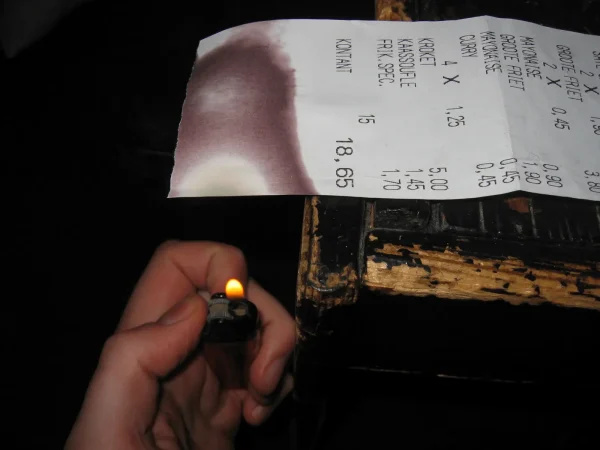 Thermal paper will change color when exposed to heat, Wikimedia Commons