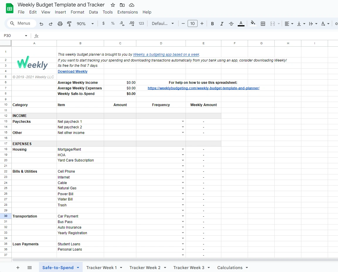 Weekly Budget and Template Tracker by Weekly Budgeting