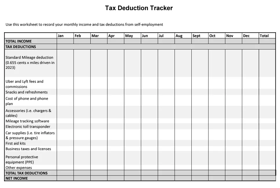 Tax Outreach's tax deductions worksheet