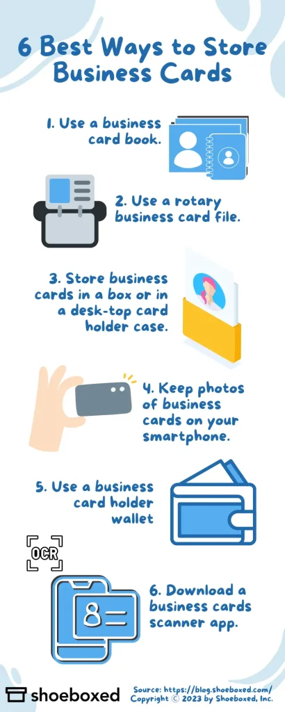 6 Best Ways to Store Business Cards Infographic, Shoeboxed