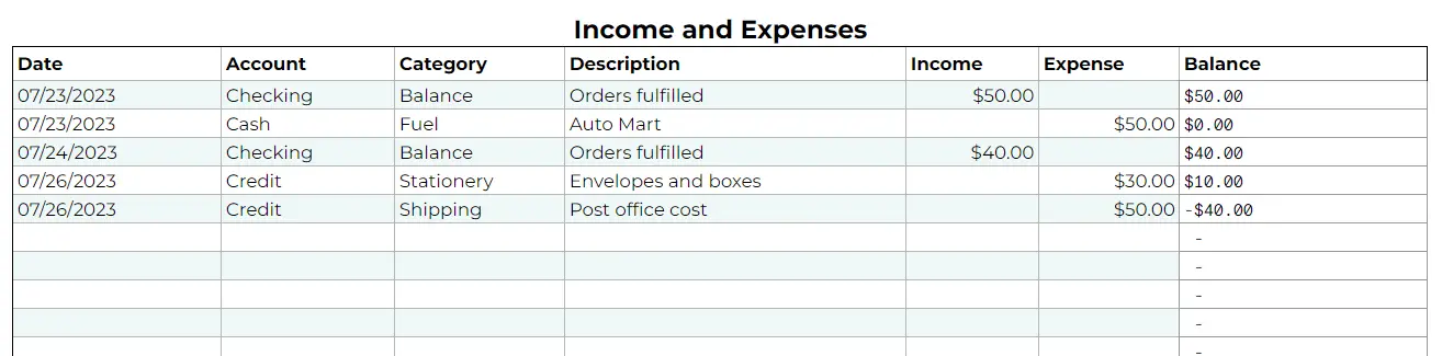 Small business income and expense spreadsheet by Driversnote