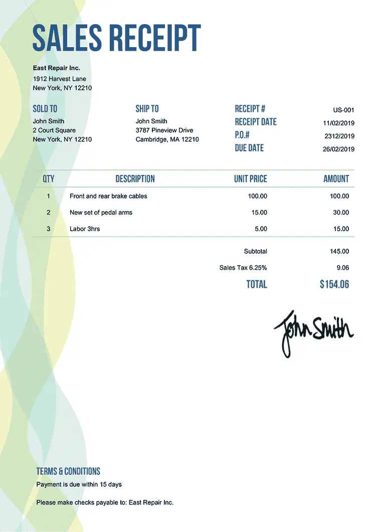 Sales receipt template by Invoice Home