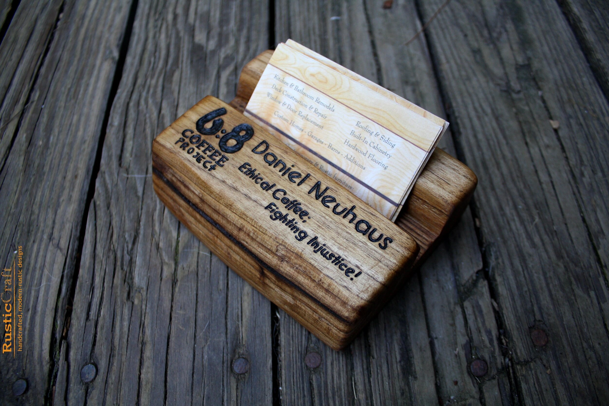 wooden business card holder