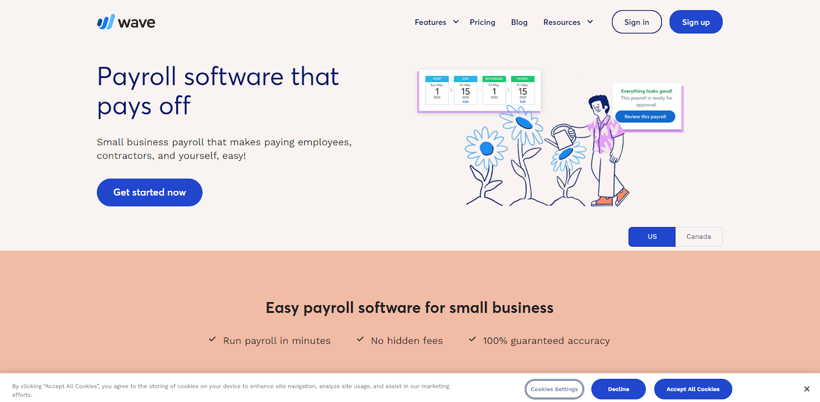 Wave offers payroll services to manage employee salaries, tax calculations, and direct deposits.