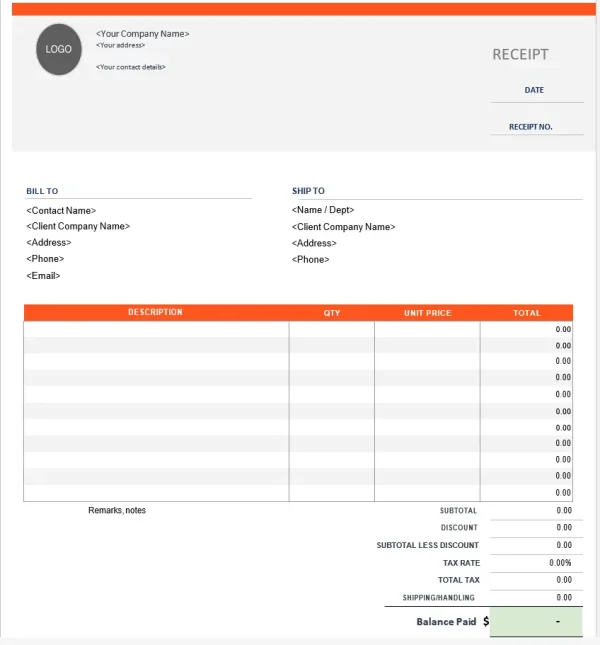 InvoiceSimple Cash Receipt Template