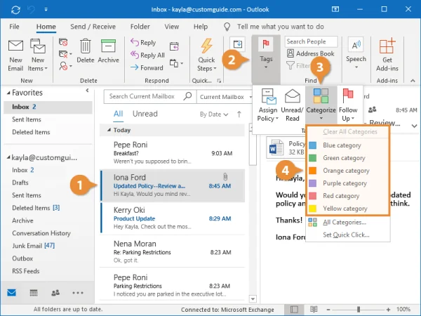 How to categorize your emails in Outlook, CustomGuide