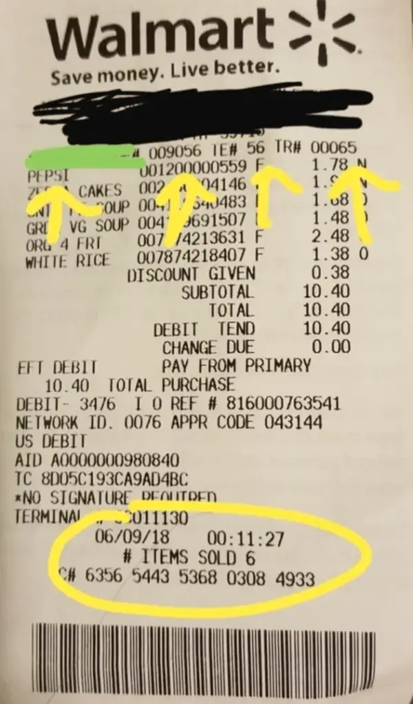 Walmart transaction receipt