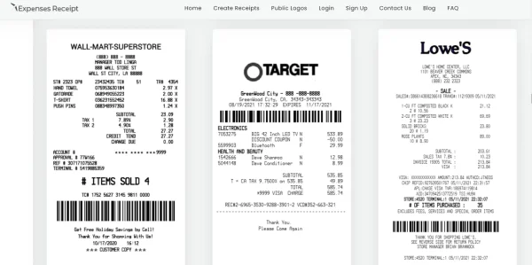 Fake receipt templates for Wal-Mart, Target, and Lowe’s from Expenses Receipt; Expense Receipts