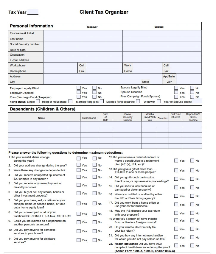 online tax organizer by Tax Pros Plus